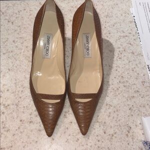 Jimmy Choo Tan Croc-Embossed Heels